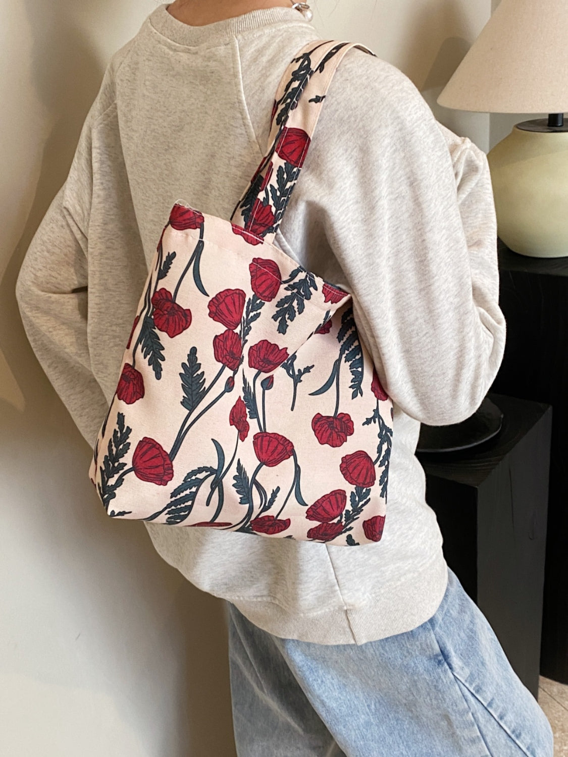 Printed Canvas Handbag with Zipper Trendsi