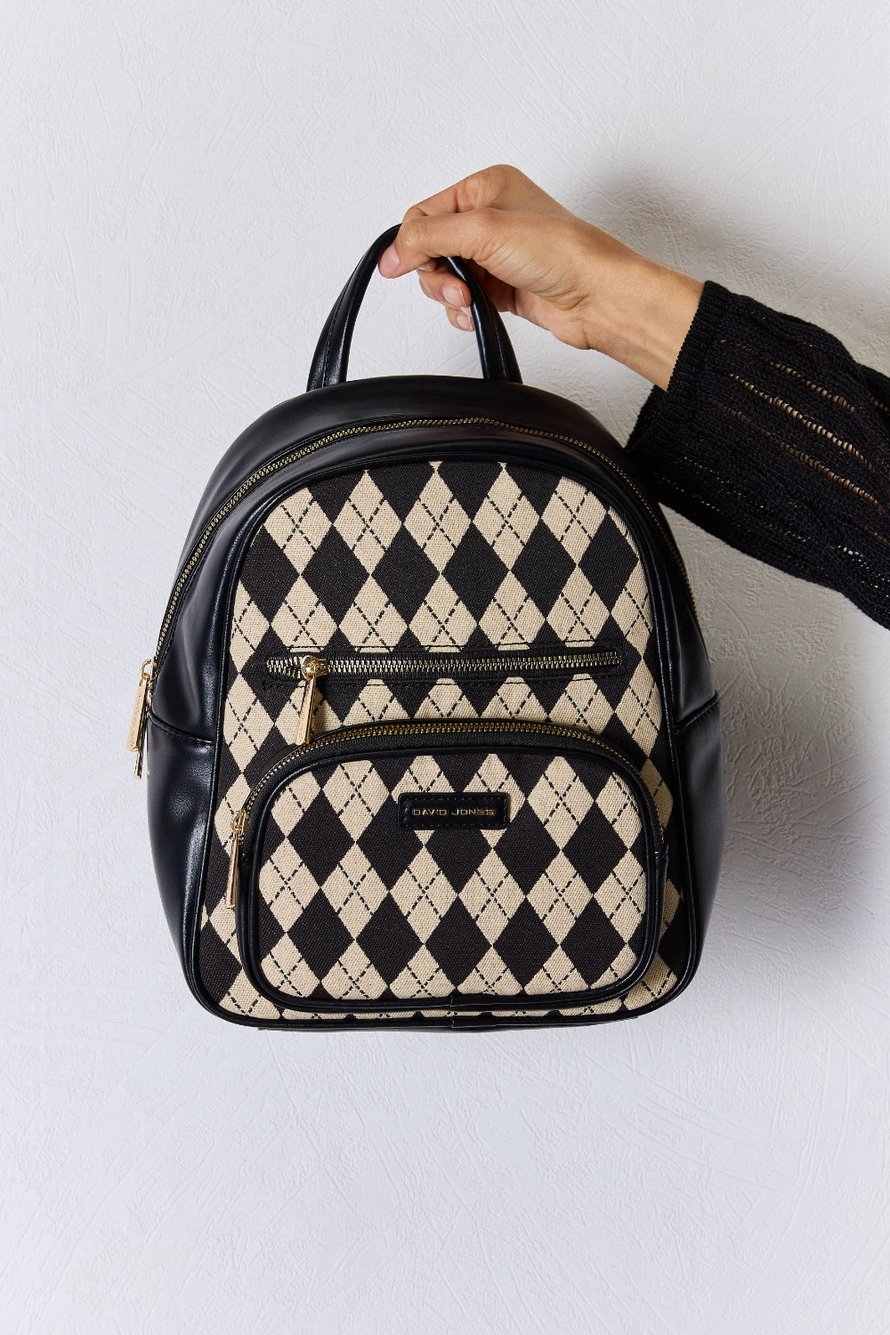 Argyle Pattern Vegan Leather Backpack Trendsi