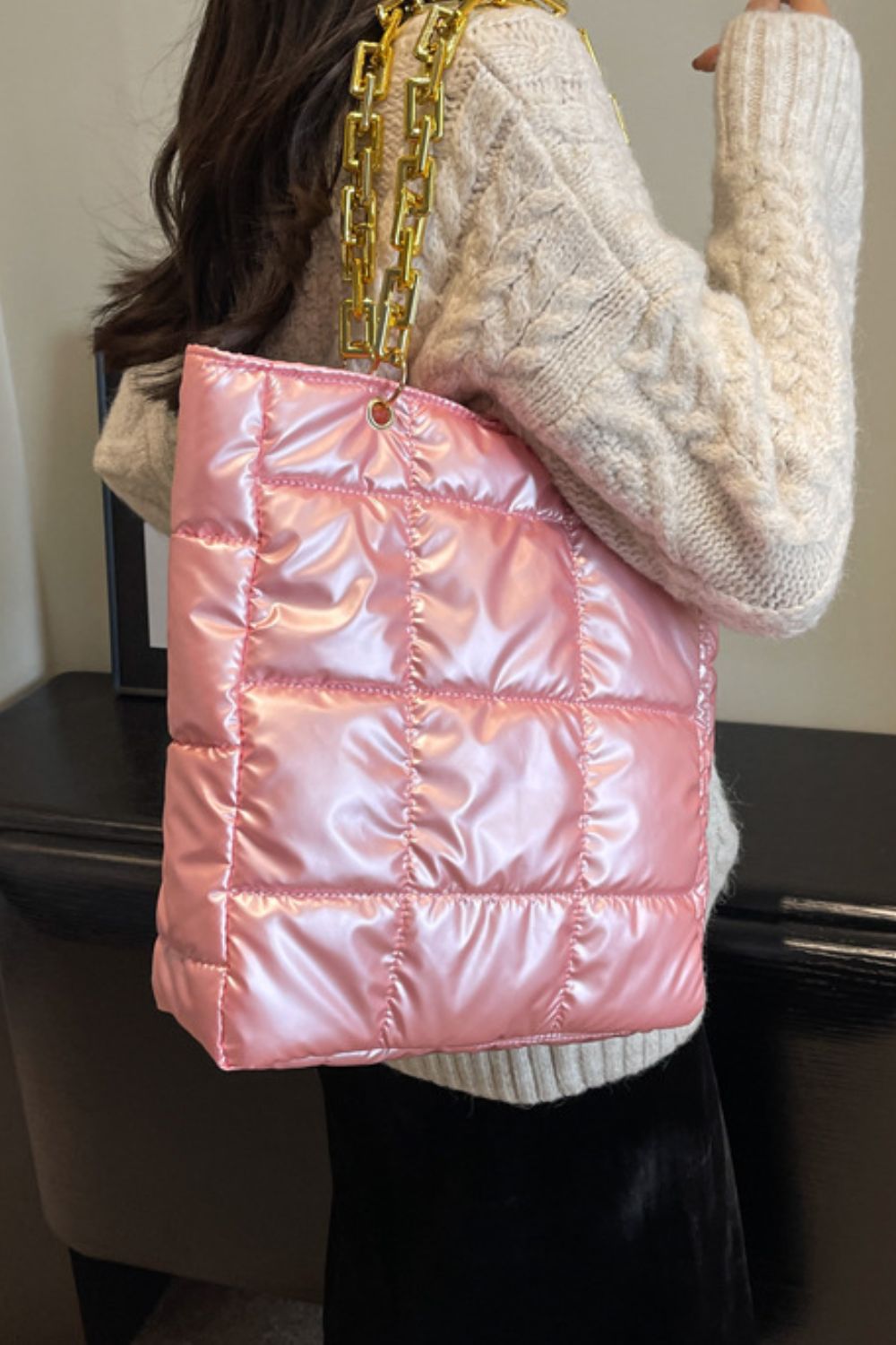 Bubble Texture Chain Handbag Trendsi