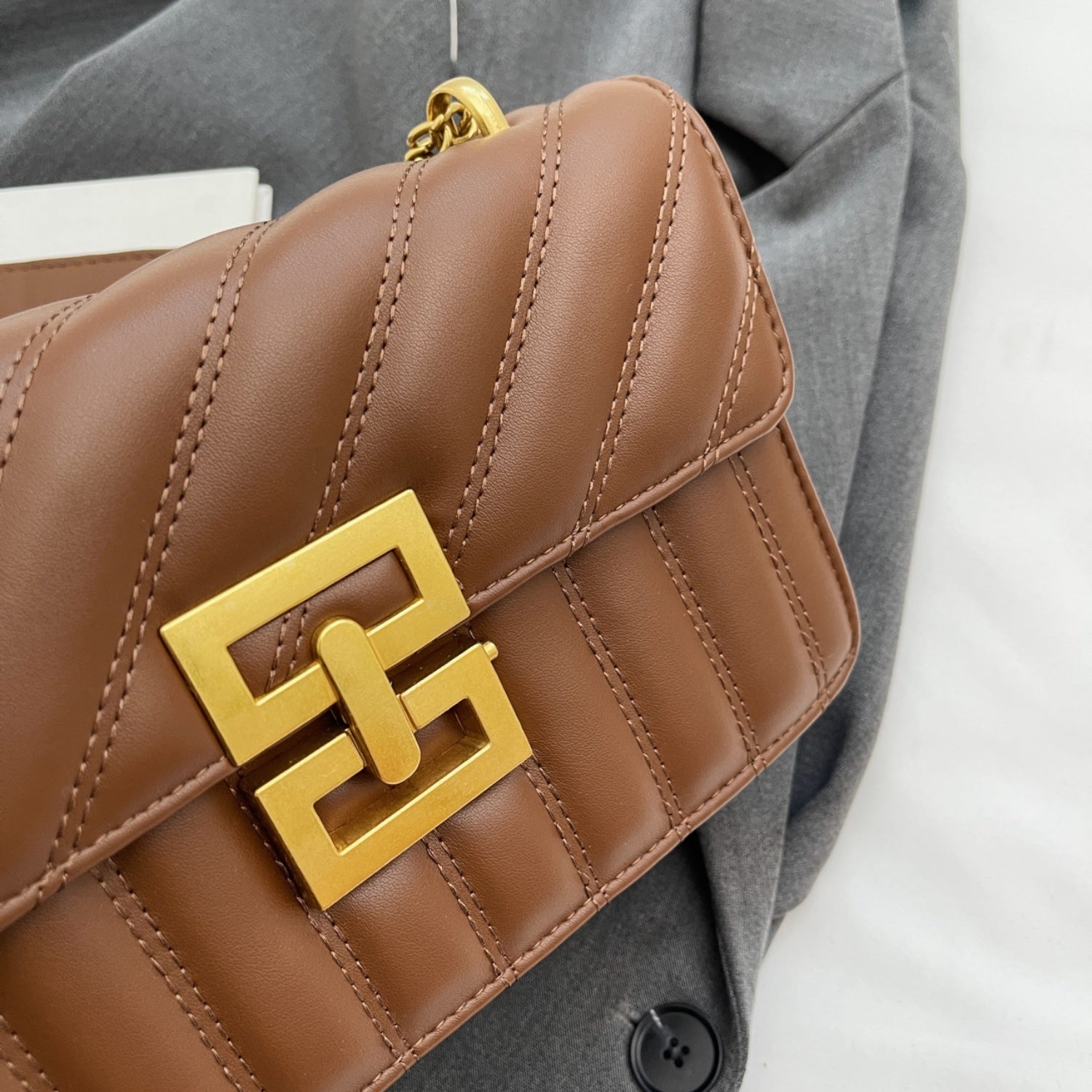 Chocolate Vegan Leather Crossbody Bag Trendsi