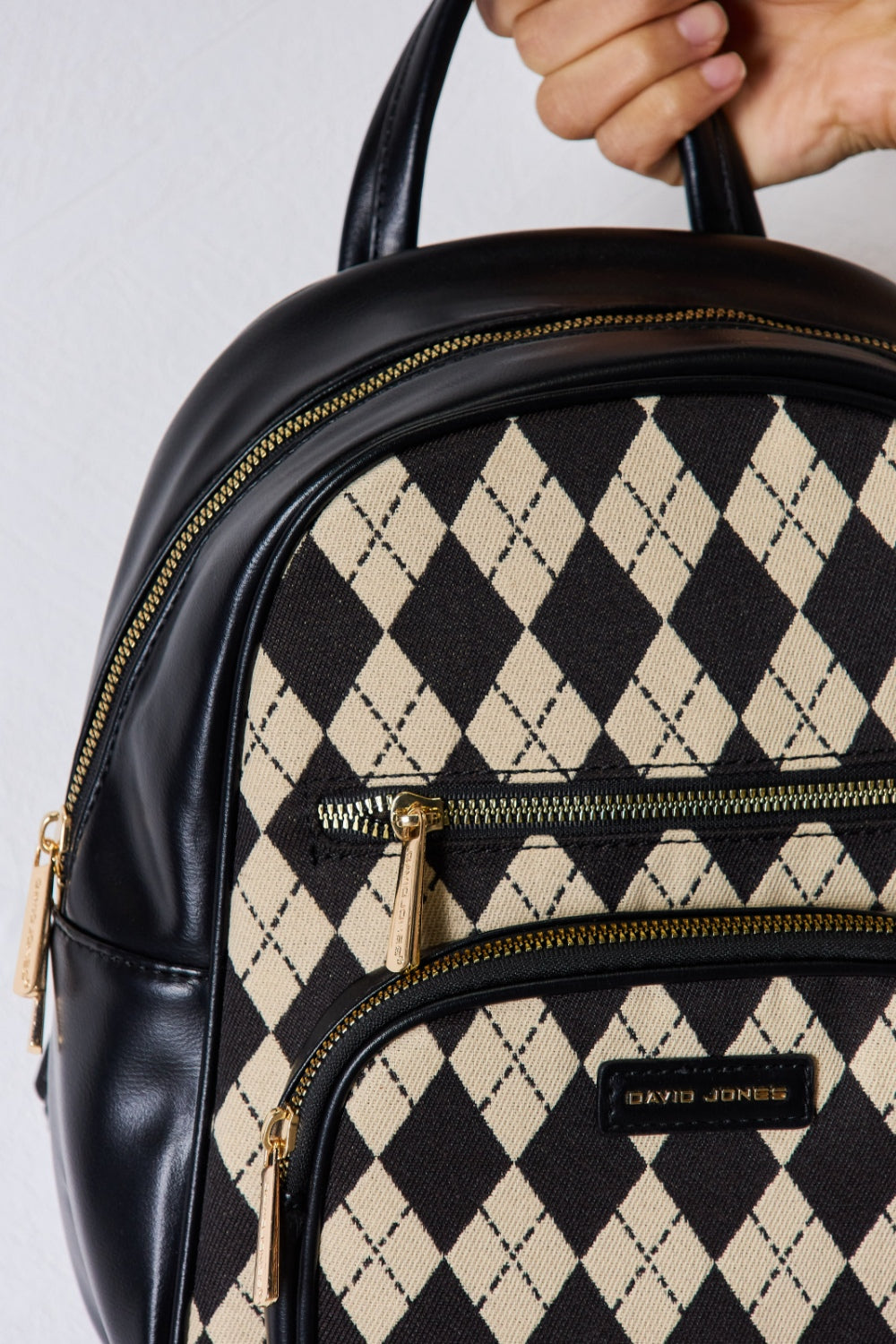 Argyle Pattern Vegan Leather Backpack Trendsi