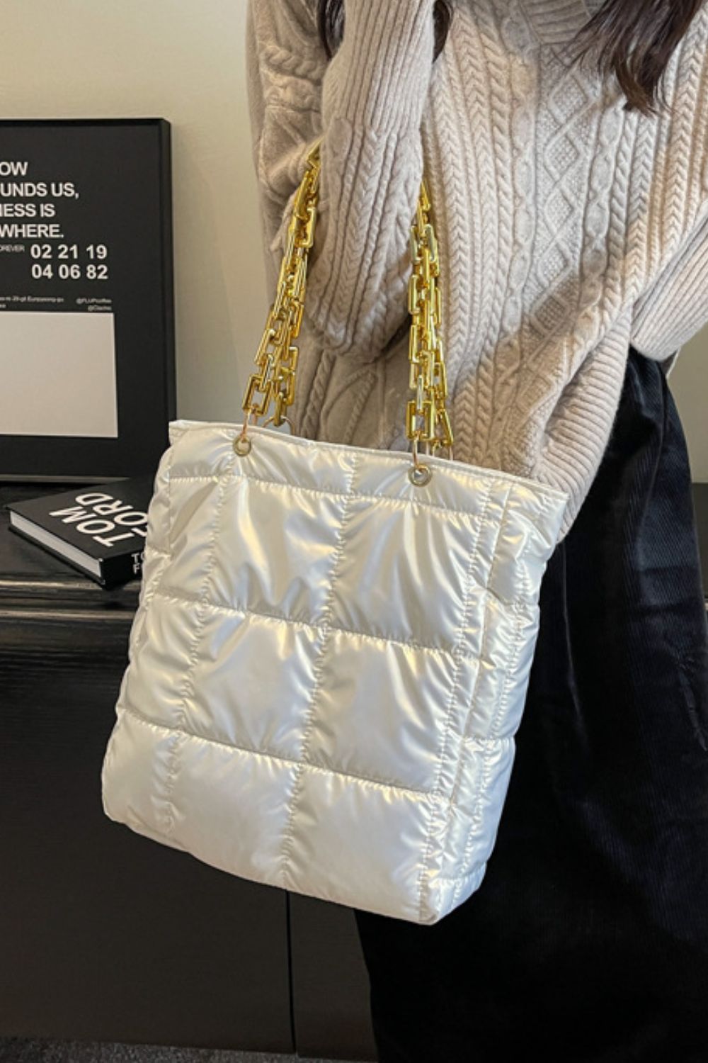 Bubble Texture Chain Handbag Trendsi