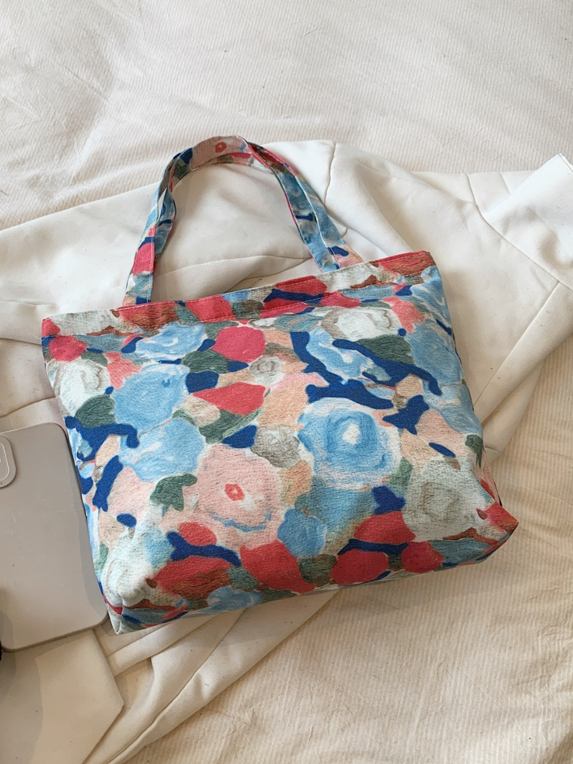 Printed Canvas Handbag with Zipper Trendsi