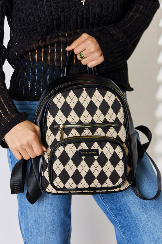 Argyle Pattern Vegan Leather Backpack Trendsi