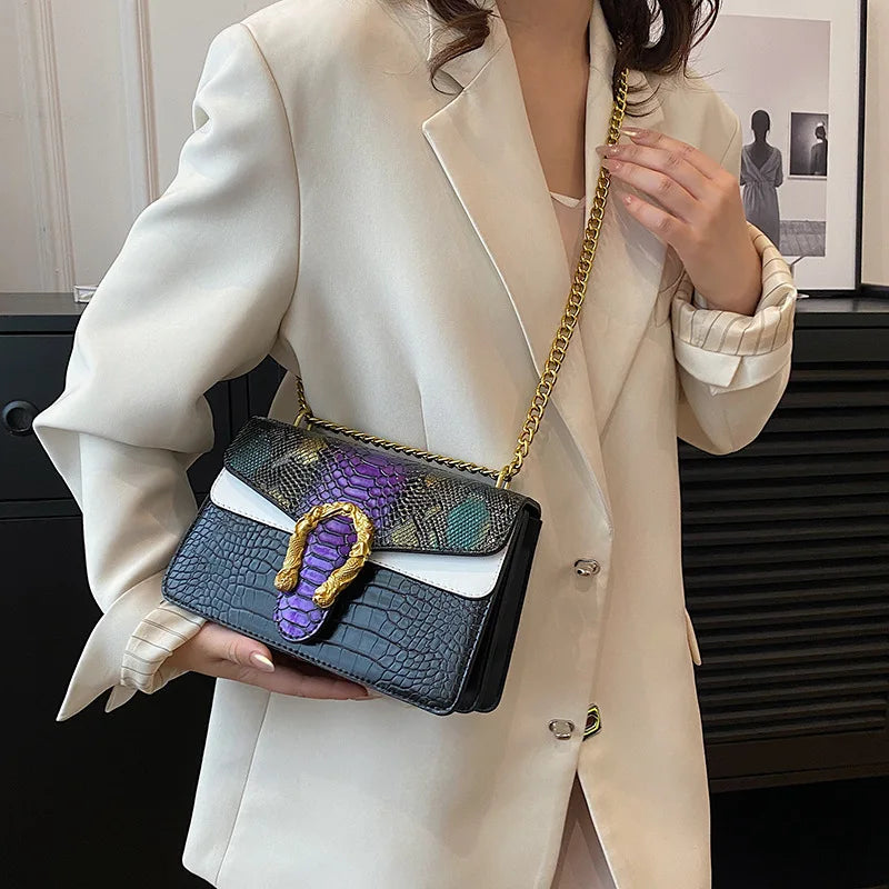 2023 Girls Design Purses Bag Famous Brand Fashion Snake Skin Bags Women Luxury Chain Shoulder Purse Handbags-2