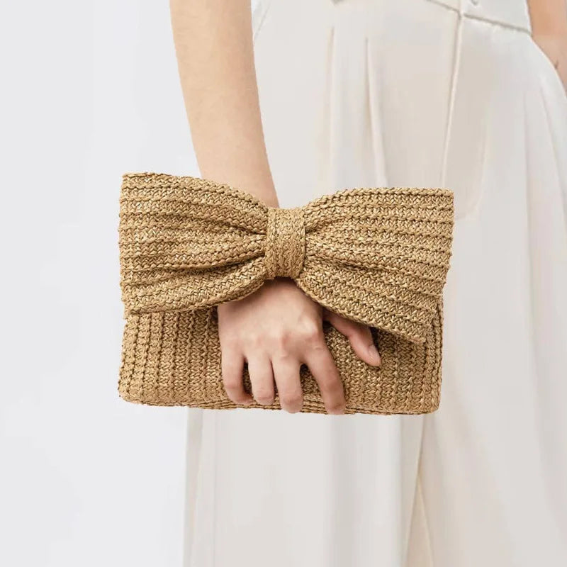 Square Zipper Boho Bags Bohemian Bowknot Clutch Straw Bag Summer Beach Fashion Handbag for Women-1