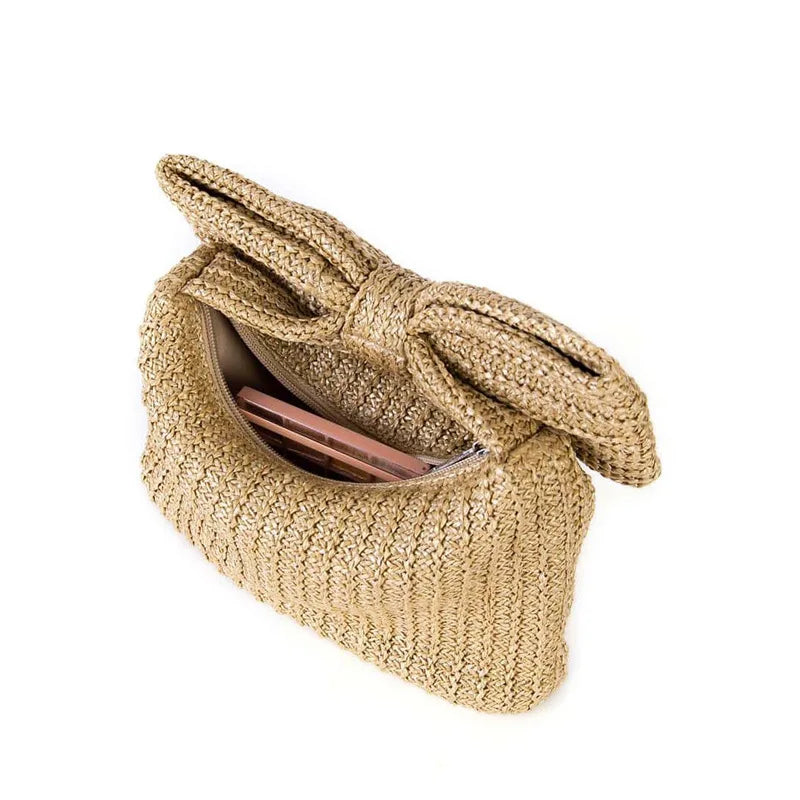 Square Zipper Boho Bags Bohemian Bowknot Clutch Straw Bag Summer Beach Fashion Handbag for Women-5