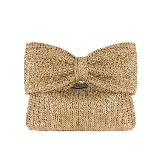 Square Zipper Boho Bags Bohemian Bowknot Clutch Straw Bag Summer Beach Fashion Handbag for Women-0