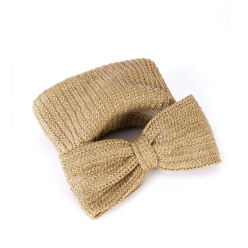 Square Zipper Boho Bags Bohemian Bowknot Clutch Straw Bag Summer Beach Fashion Handbag for Women-4