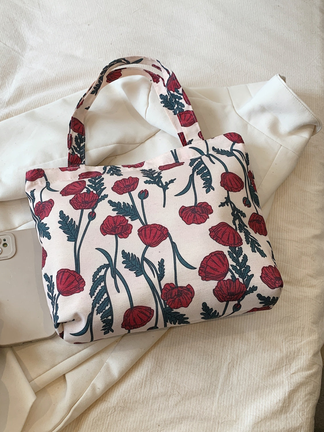 Printed Canvas Handbag with Zipper Trendsi