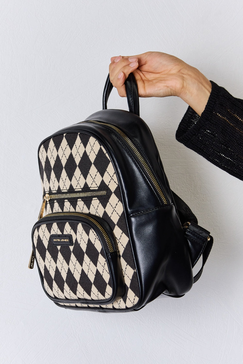 Argyle Pattern Vegan Leather Backpack Trendsi