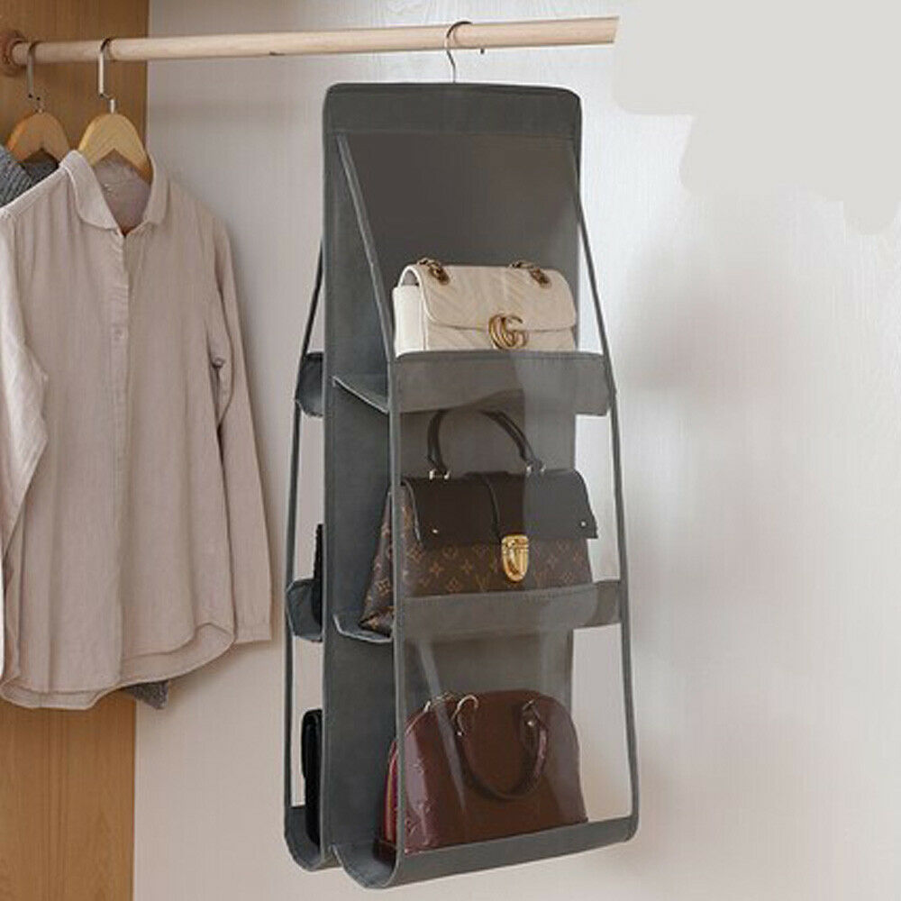 Handbag File Purse Organizer Rack Closet Display 6 Pocket Clear Storage  Hanger | eBay